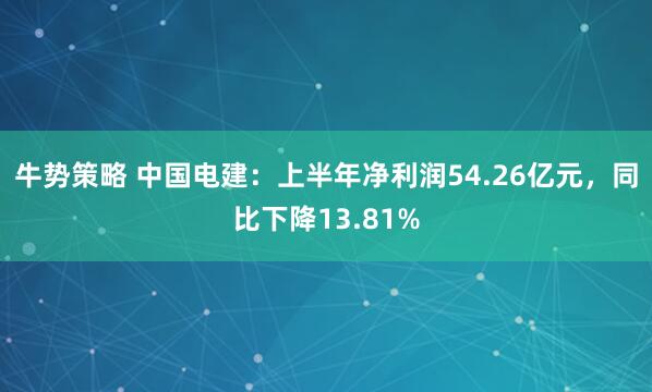 牛势策略 中国电建：上半年净利润54.26亿元，同比下降13.81%